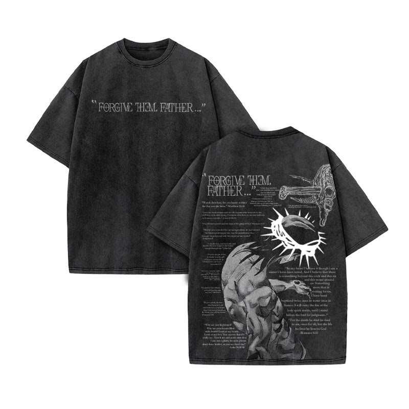 Unisex Reflective Crown Of Thorns Print Acid Washed T-shirt