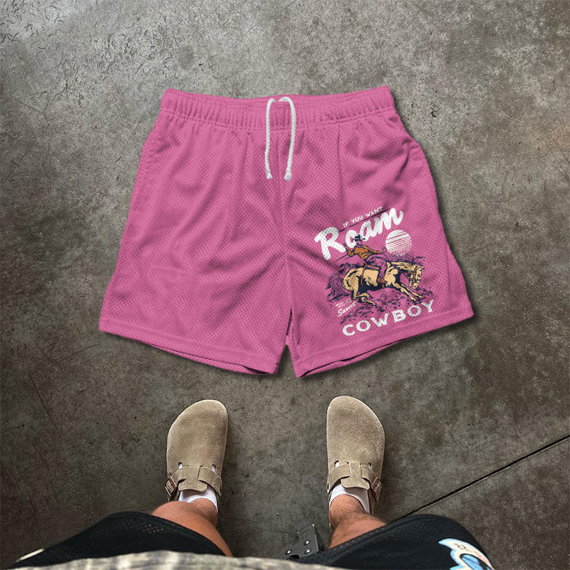 Roam Cowboy Print Causal Mesh Shorts