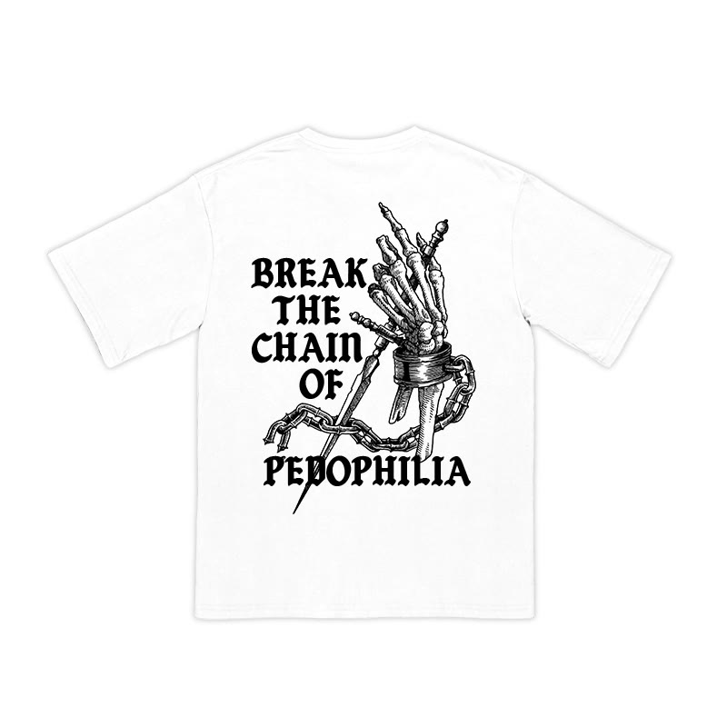 Unisex 100% Cotton Break The Chain Of Pedophilia Print Causal T-shirt - White - US16-18(2XL) - image 2