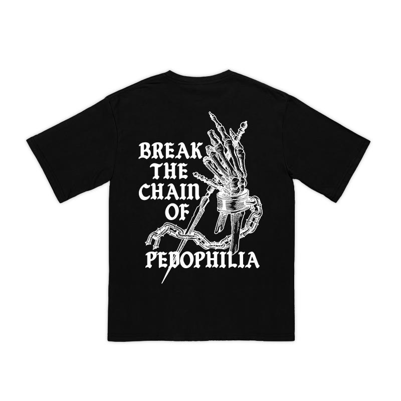 Unisex 100% Cotton Break The Chain Of Pedophilia Print Causal T-shirt - Black - US16-18(2XL) - image 1