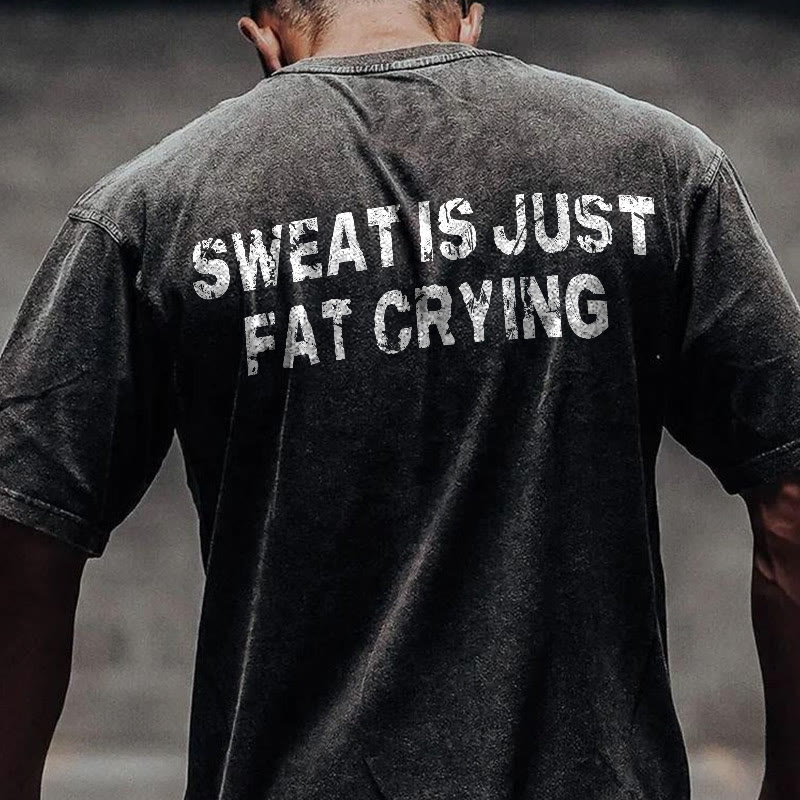 100% Cotton Sweat Is Just Fat Crying Gym Print Acid Washed T-shirt - Black - US20-22(3XL) - image 1