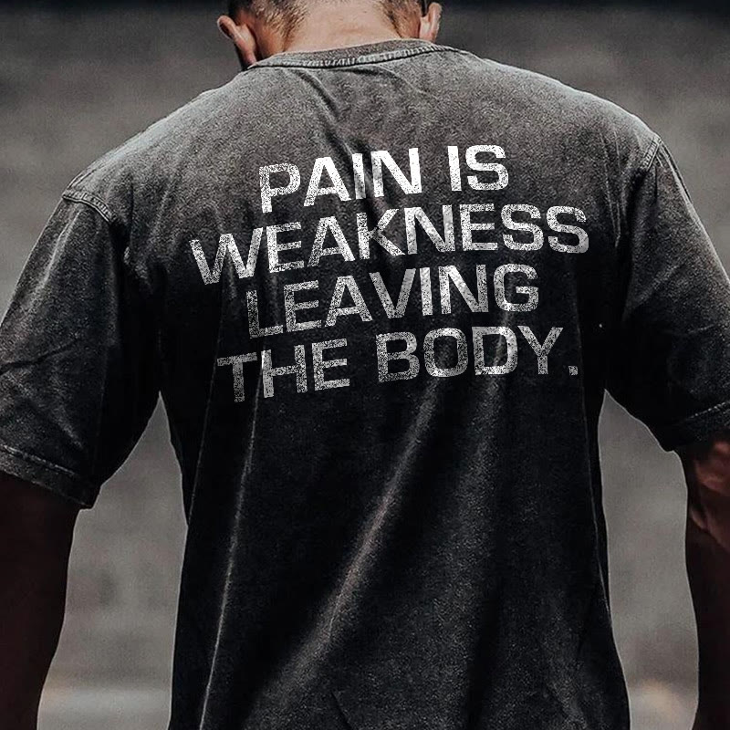 100% Cotton Pain Is Weakness Leaving The Body Gym Print Acid Washed T-shirt - image 2