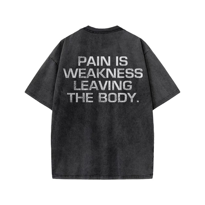 100% Cotton Pain Is Weakness Leaving The Body Gym Print Acid Washed T-shirt - image 4