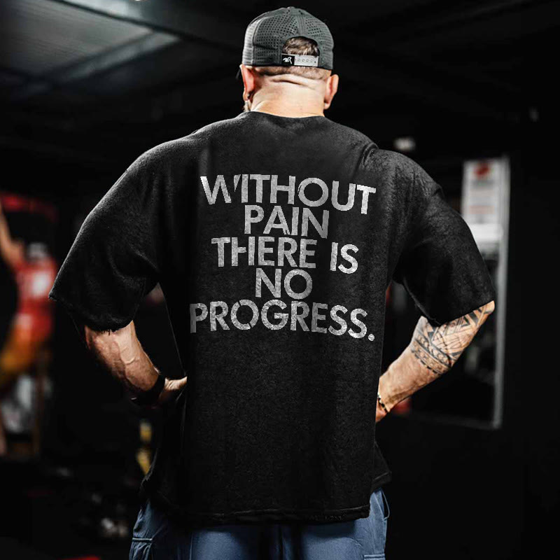 100% Cotton Without Pain There Is No Progress. Gym Print Acid Washed T-shirt - image 1