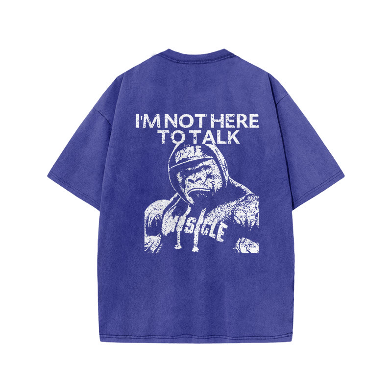 100% Cotton I'm  Not Here To Talk Gym Print Acid Washed T-shirt - Blue - US20-22(3XL) - image 8
