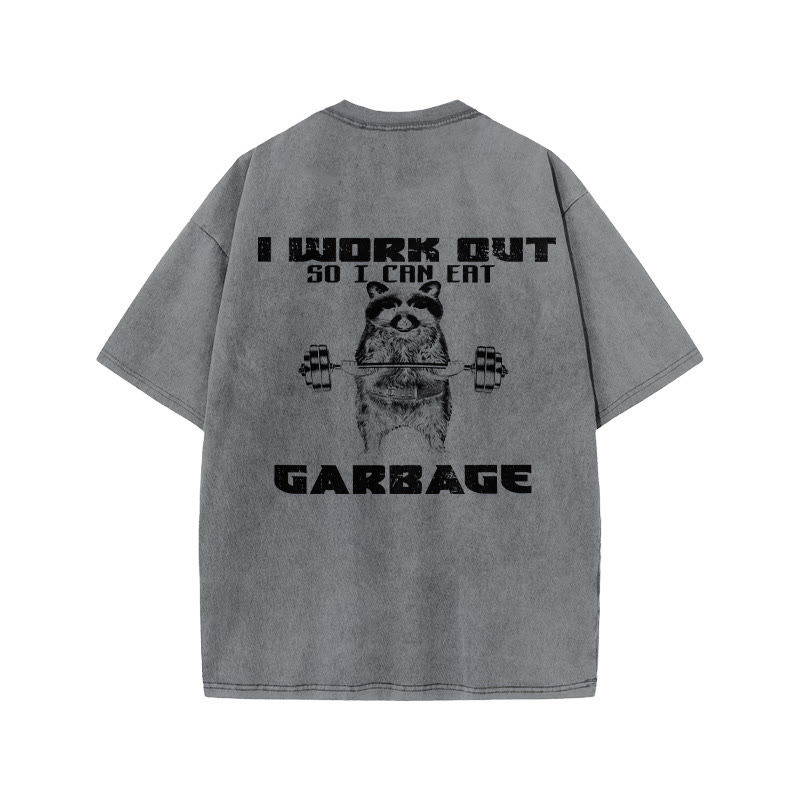 100% Cotton WORK OUT Gym Print Acid Washed T-shirt - Grey - US20-22(3XL) - image 5