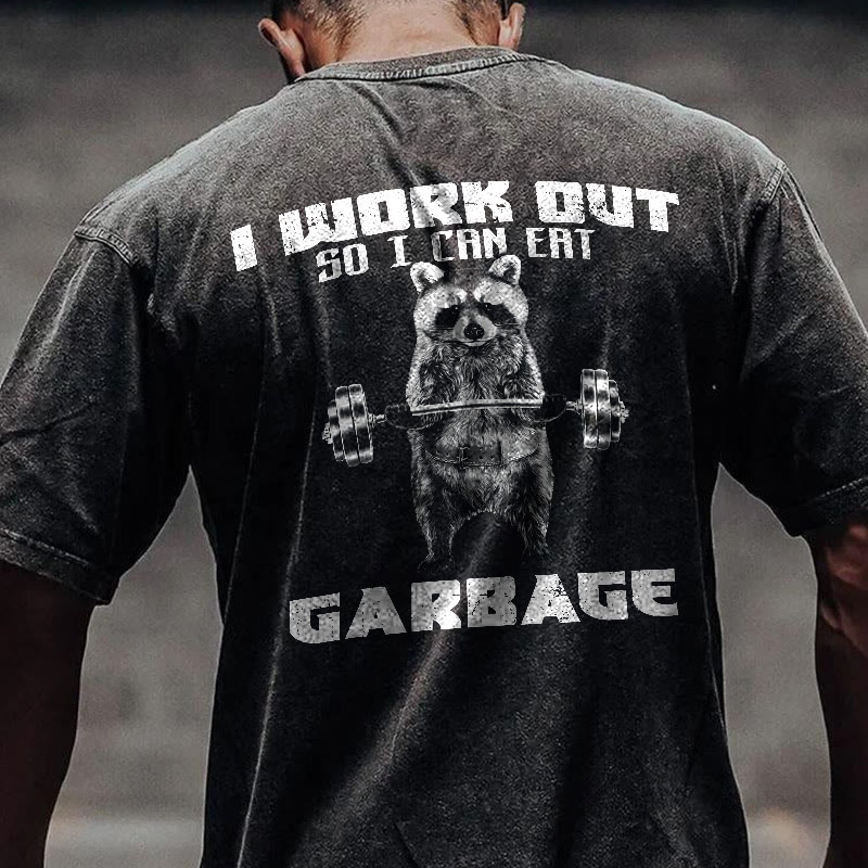 100% Cotton WORK OUT Gym Print Acid Washed T-shirt - image 2