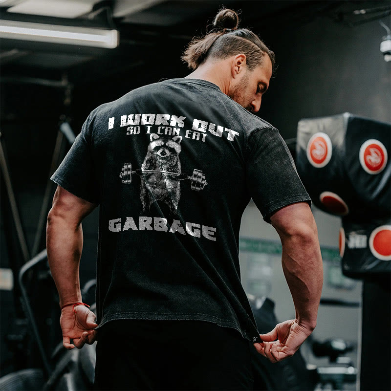 100% Cotton WORK OUT Gym Print Acid Washed T-shirt - image 3