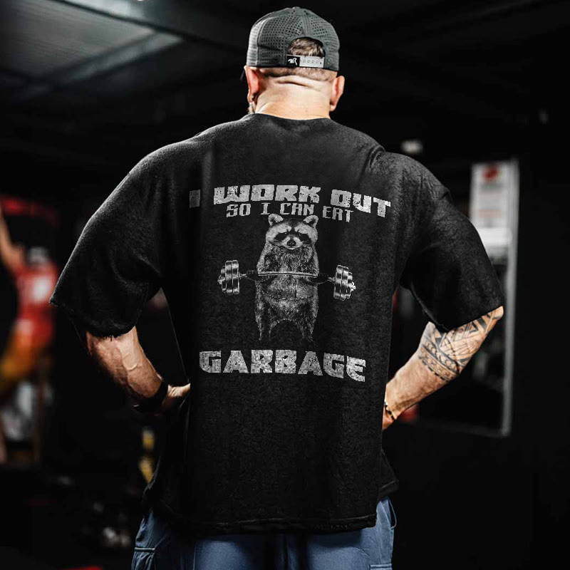 100% Cotton WORK OUT Gym Print Acid Washed T-shirt - Black - US20-22(3XL) - image 1