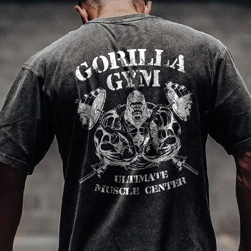 100% Cotton GORILLA GYM Gym Print Acid Washed T-shirt - image 2