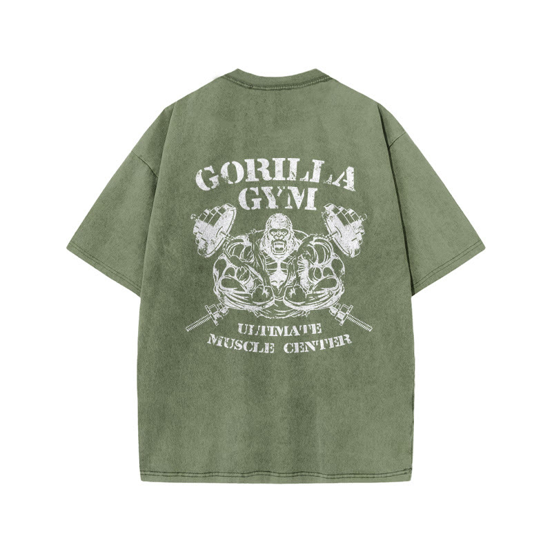 100% Cotton GORILLA GYM Gym Print Acid Washed T-shirt - Army Green - US20-22(3XL) - image 7