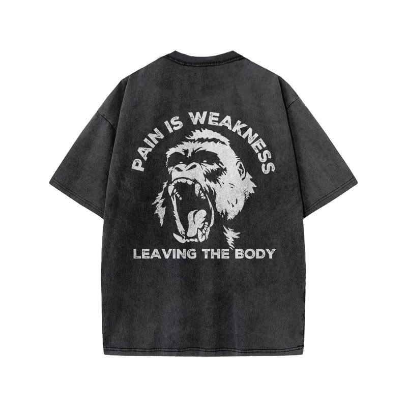 100% Cotton Pain Is Weakness Leaving The Body  Gym Print Acid Washed T-shirt - image 4