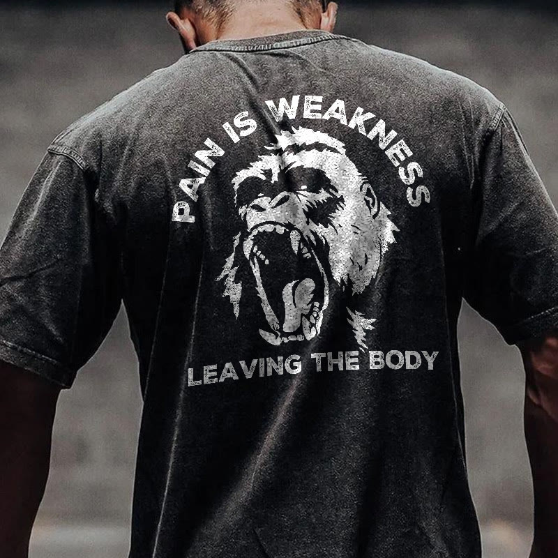100% Cotton Pain Is Weakness Leaving The Body  Gym Print Acid Washed T-shirt - Black - US20-22(3XL) - image 1