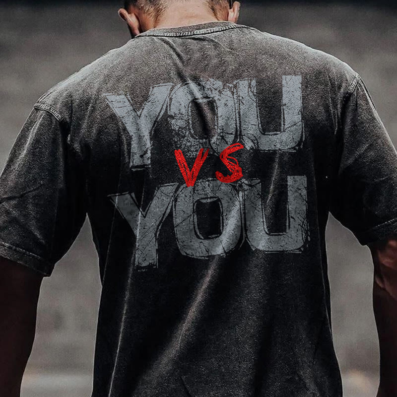 100% Cotton YOU VS YOU Gym Print Acid Washed T-shirt - image 2