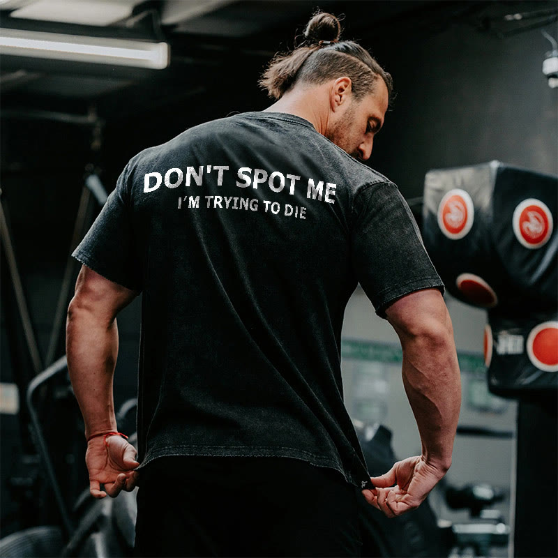 100% Cotton Don't Spot Me Gym Print Acid Washed T-shirt - Black - US20-22(3XL) - image 1