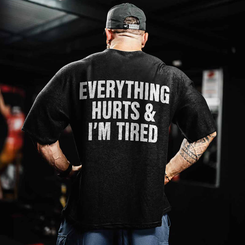 100% Cotton Everything Hurts & I'm Tired Gym Print Acid Washed T-shirt - image 2