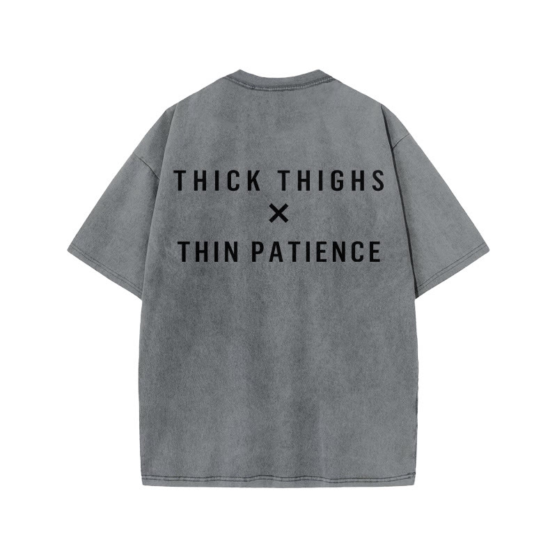 100% Cotton Thick Thighs X Thin Patience Gym Print Acid Washed T-shirt - Grey - US20-22(3XL) - image 5
