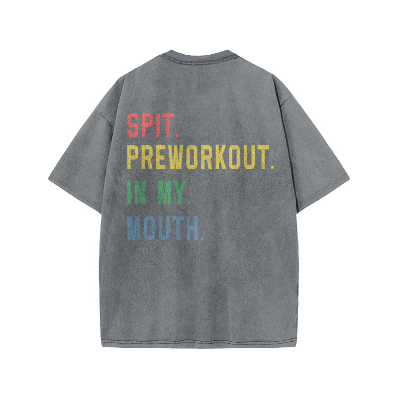 100% Cotton SPIT. PREWORKOUT. Gym Print Acid Washed T-shirt - Grey - US20-22(3XL) - image 5