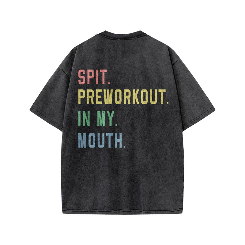 100% Cotton SPIT. PREWORKOUT. Gym Print Acid Washed T-shirt - image 4