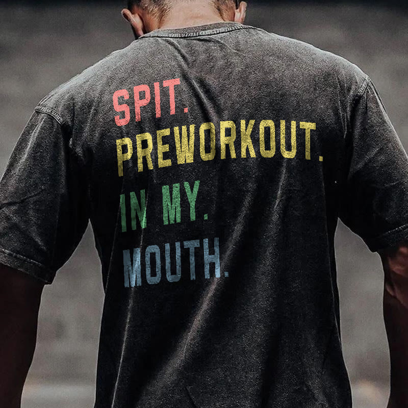 100% Cotton SPIT. PREWORKOUT. Gym Print Acid Washed T-shirt - image 2
