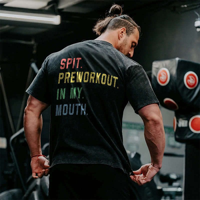 100% Cotton SPIT. PREWORKOUT. Gym Print Acid Washed T-shirt - Black - US20-22(3XL) - image 1