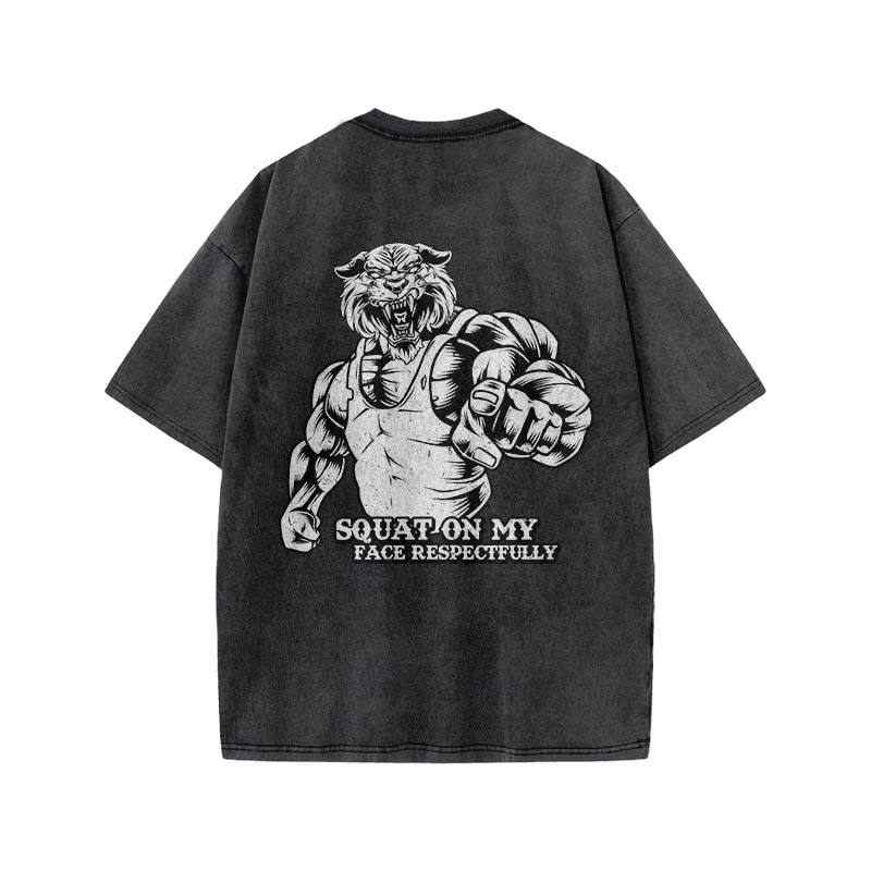 100% Cotton Squat On My Face Respectfully Gym Print Acid Washed T-shirt - image 4