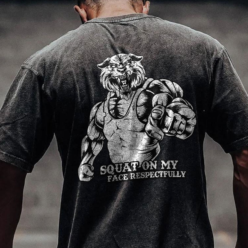 100% Cotton Squat On My Face Respectfully Gym Print Acid Washed T-shirt - Black - US20-22(3XL) - image 1