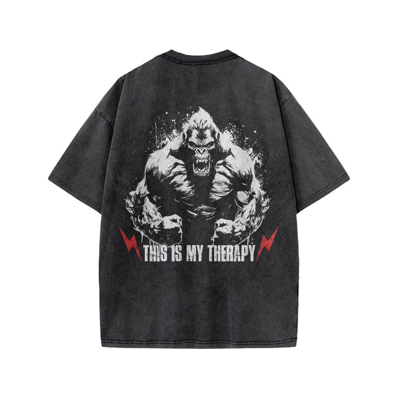 100% Cotton This Is My Therapy Gym Print Acid Washed T-shirt - image 5