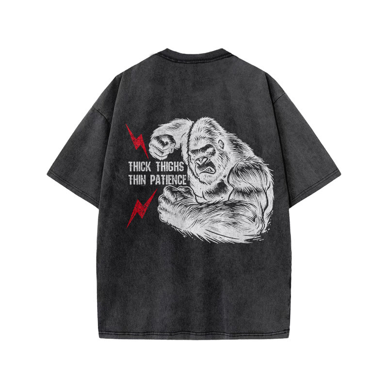 100% Cotton Thick Thighs Thin Patience Gym Print Acid Washed T-shirt - image 4