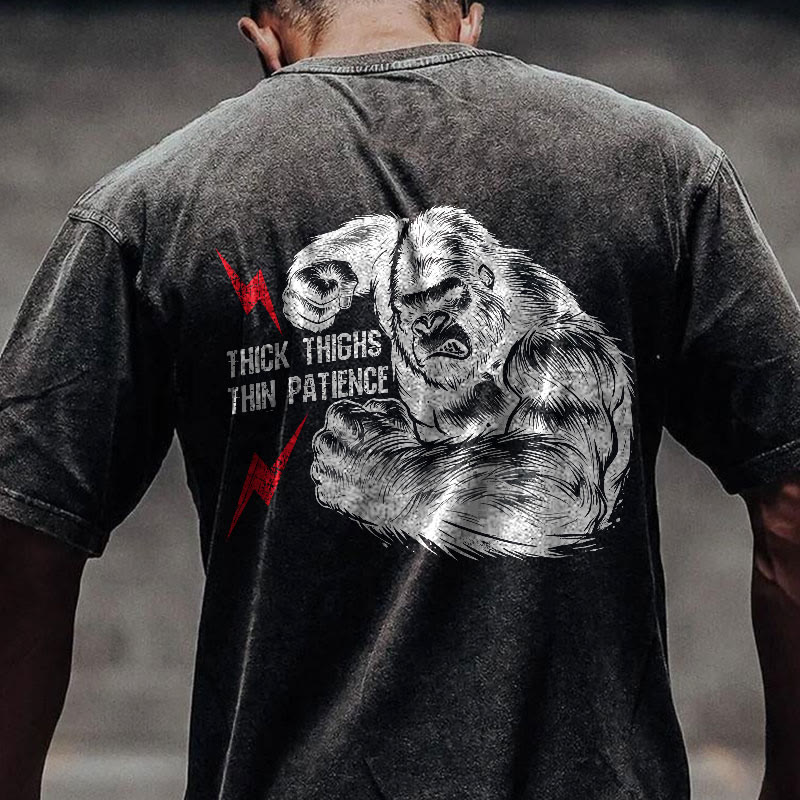 100% Cotton Thick Thighs Thin Patience Gym Print Acid Washed T-shirt - image 2