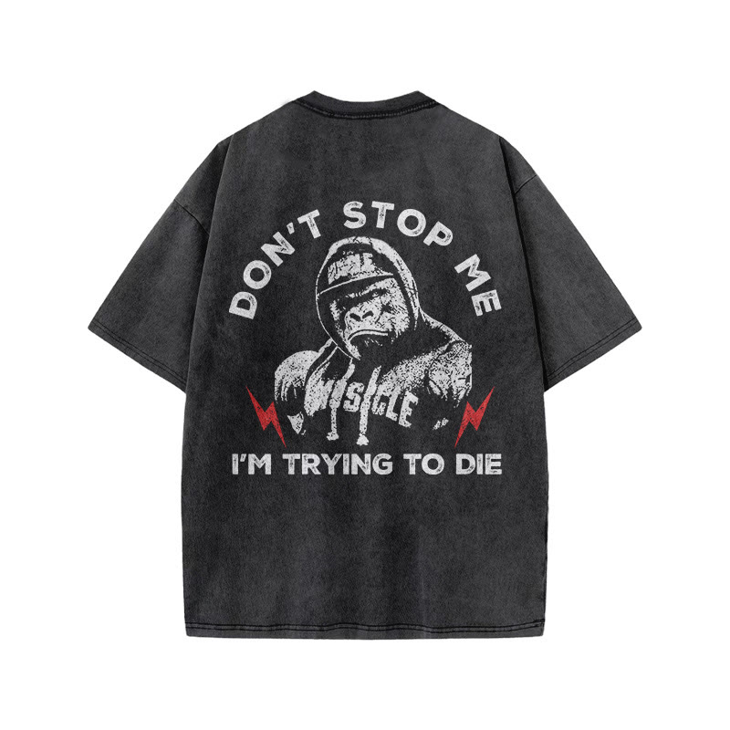 100% Cotton DON'T STOP ME Gym Print Acid Washed T-shirt - image 2