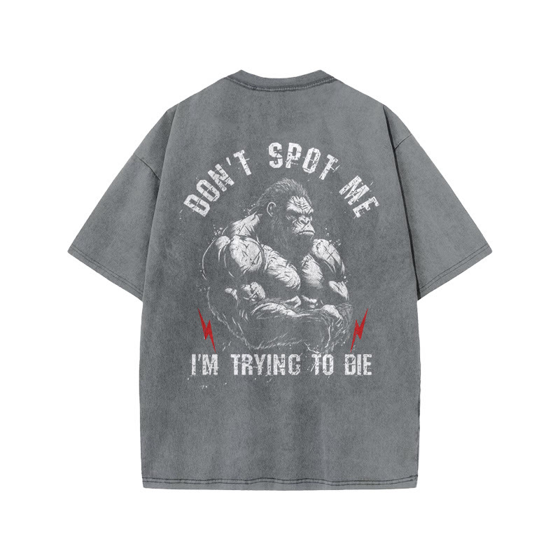 100% Cotton Don't Spot Me Gym Print Acid Washed T-shirt - Grey - US20-22(3XL) - image 6