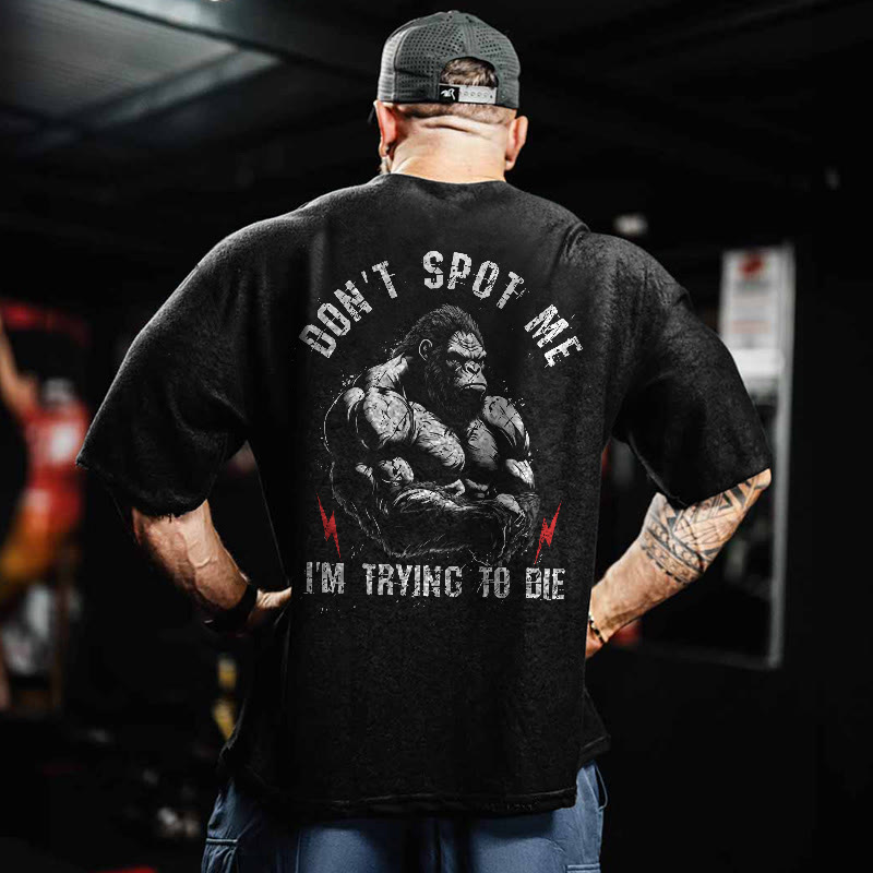 100% Cotton Don't Spot Me Gym Print Acid Washed T-shirt - Black - US20-22(3XL) - image 1