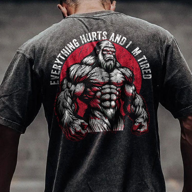 100% Cotton Everything Hurts And I'm Tired Gym Print Acid Washed T-shirt - image 3