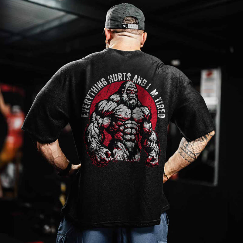 100% Cotton Everything Hurts And I'm Tired Gym Print Acid Washed T-shirt - image 2