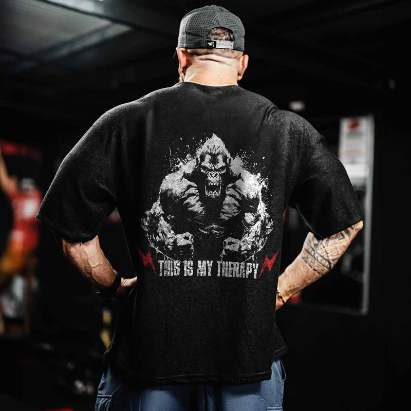 100% Cotton This Is My Therapy Gym Print Acid Washed T-shirt - image 2