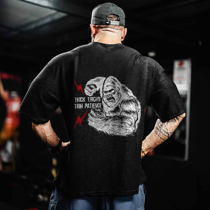 100% Cotton Thick Thighs Thin Patience Gym Print Acid Washed T-shirt - image 3