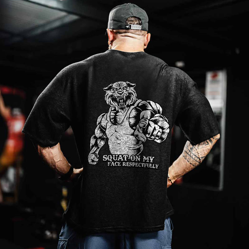 100% Cotton Squat On My Face Respectfully Gym Print Acid Washed T-shirt - image 3