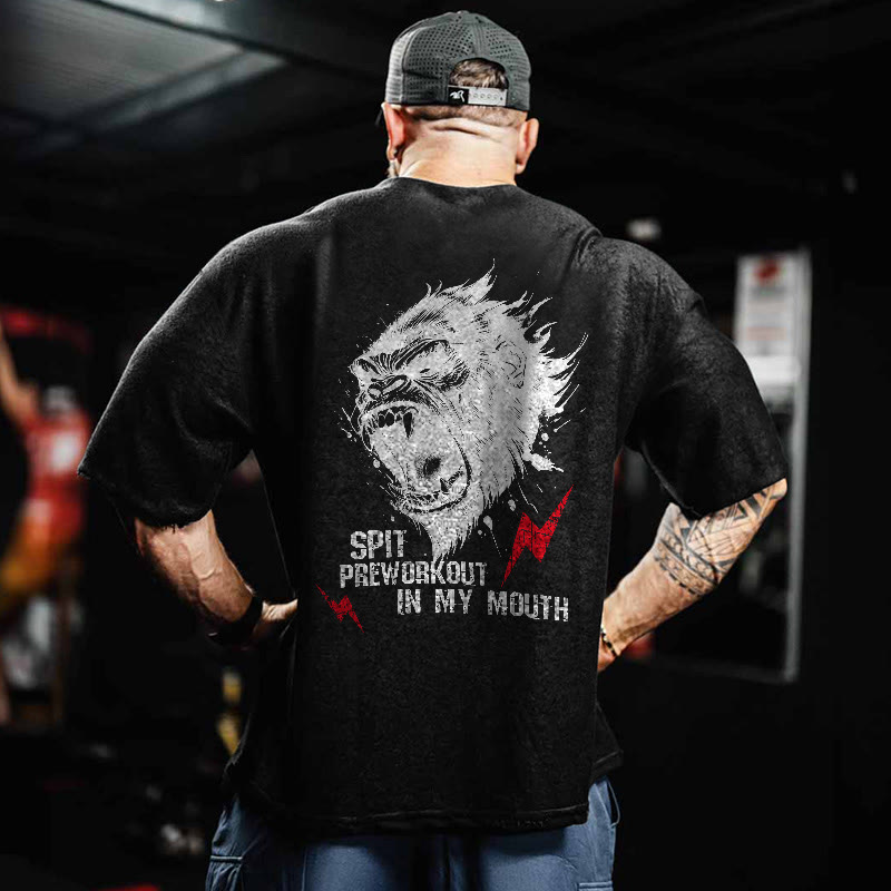 100% Cotton SPIT PREWORKOUT IN MY MOUTH Gym Print Acid Washed T-shirt - image 2