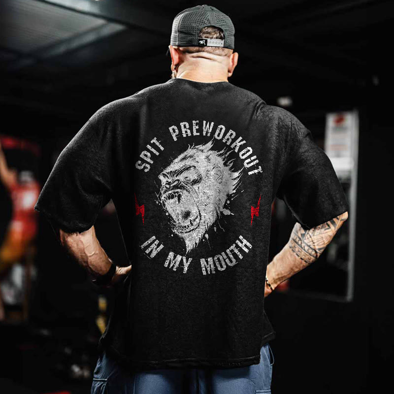 100% Cotton Spit Preworkout In My Mouth Gym Print Acid Washed T-shirt - image 2
