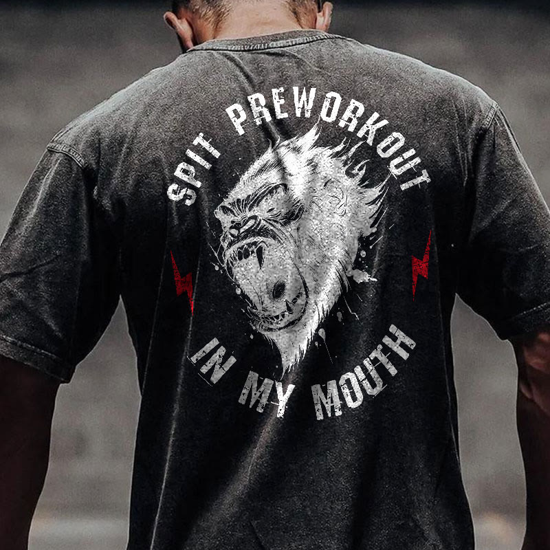 100% Cotton Spit Preworkout In My Mouth Gym Print Acid Washed T-shirt - Black - US20-22(3XL) - image 1