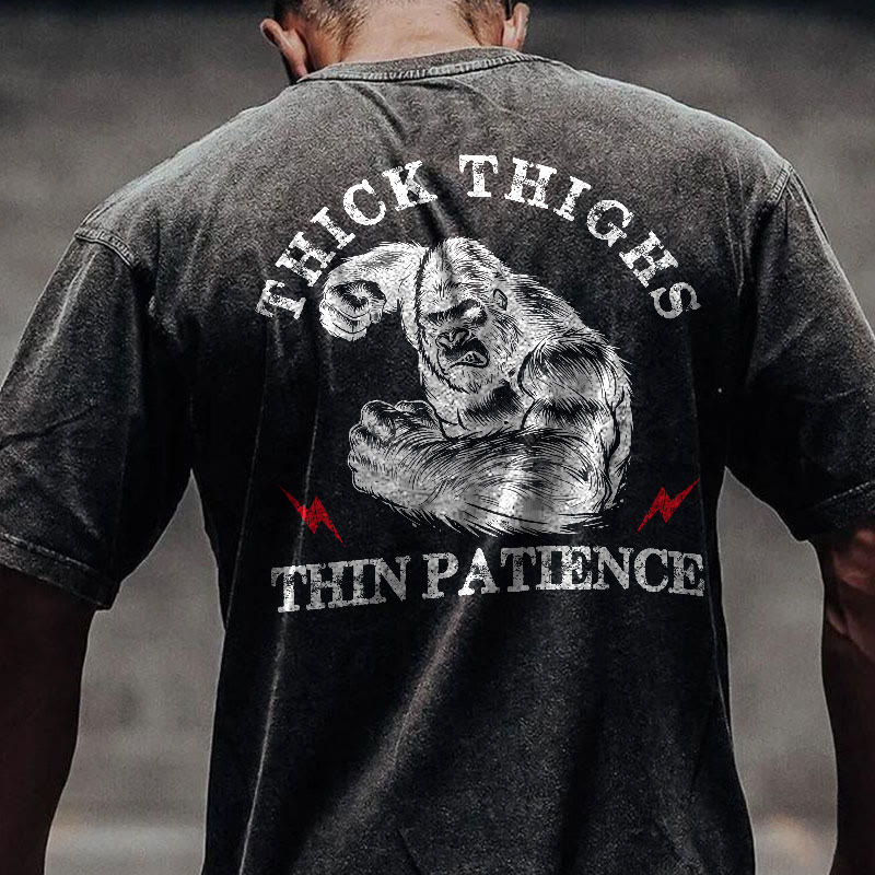 100% Cotton Thick Thighs Thin Patience Gym Print Acid Washed T-shirt - image 2