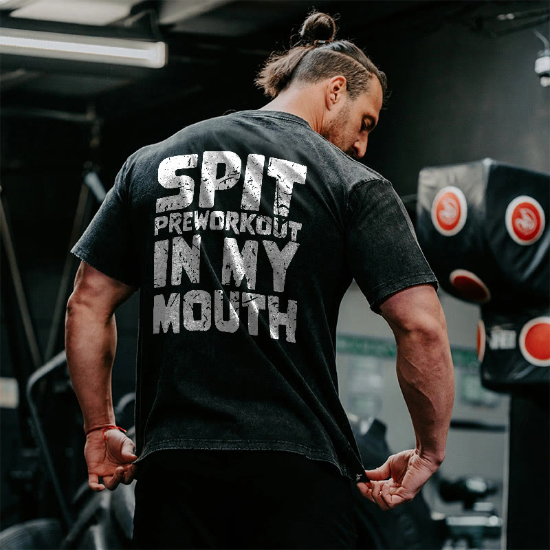 100% Cotton Spit Preworkout In My Mouth Gym Print Acid Washed T-shirt - image 3