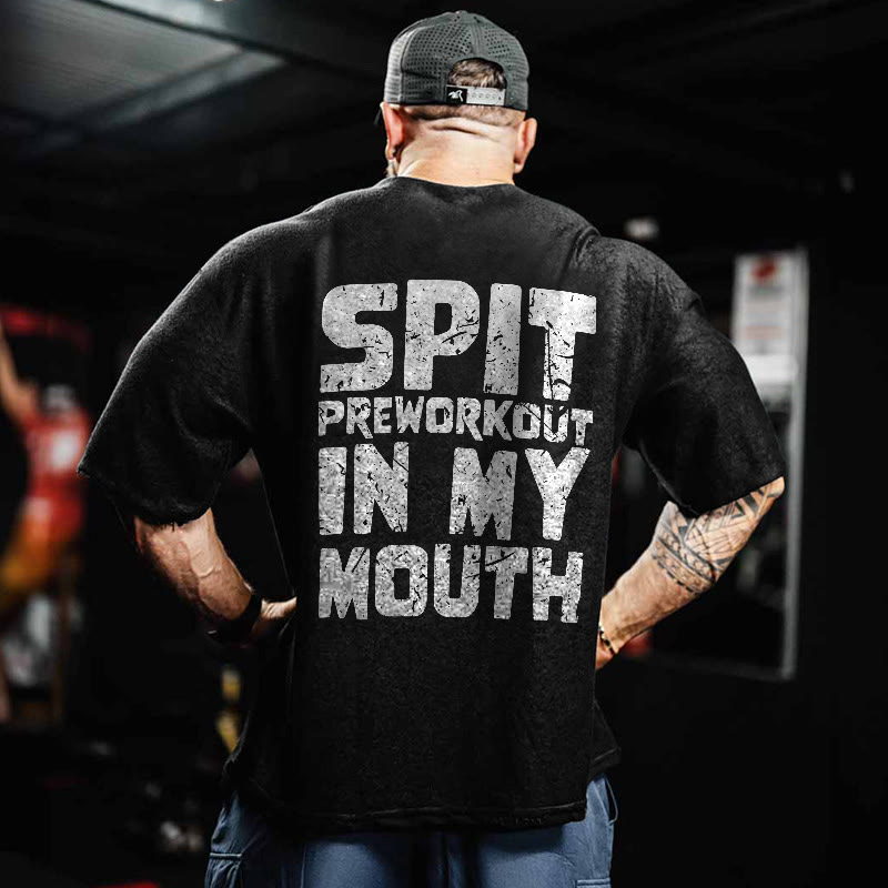 100% Cotton Spit Preworkout In My Mouth Gym Print Acid Washed T-shirt - Black - US20-22(3XL) - image 1