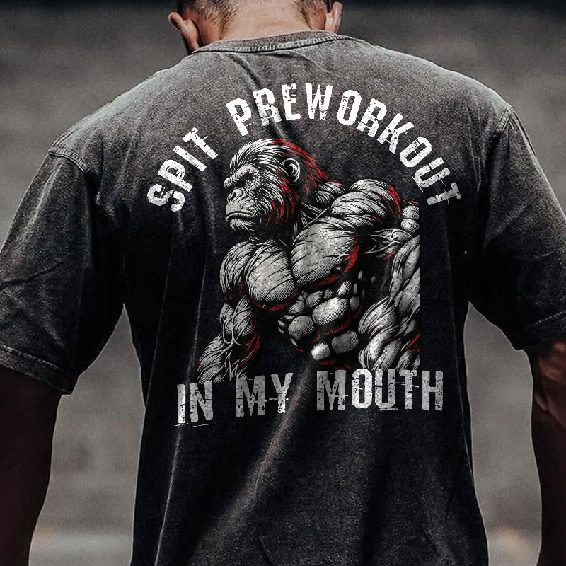 100% Cotton Spit Preworkout In My Mouth Gym Print Acid Washed T-shirt - image 2