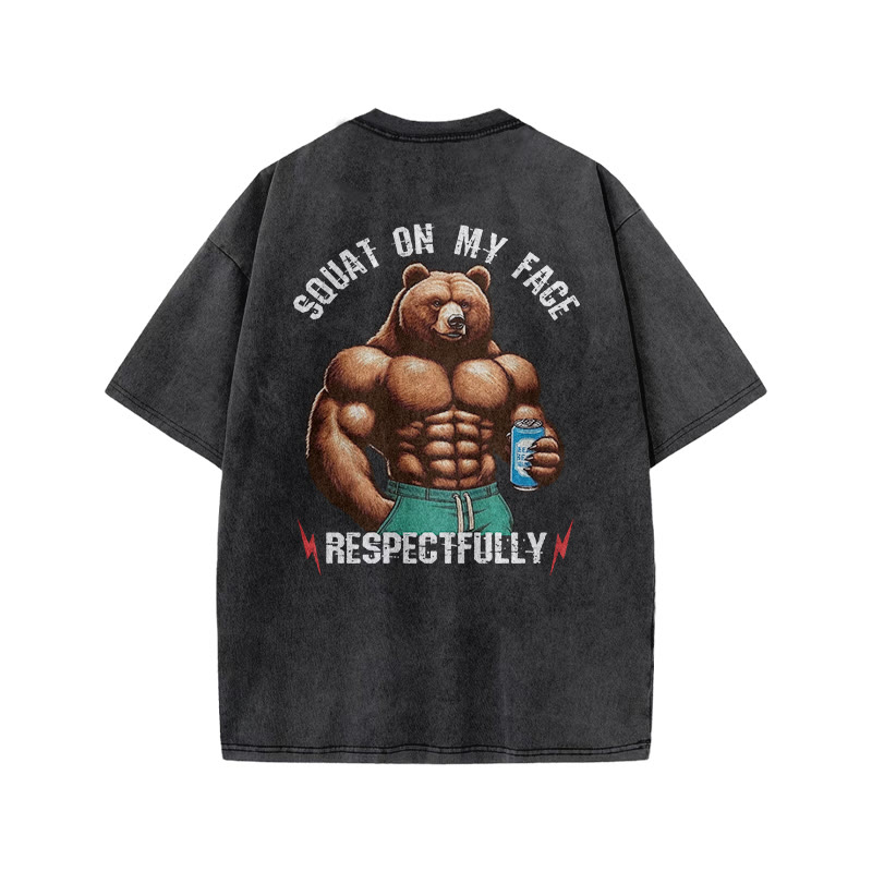 100% Cotton Squat On My Face Respectfully Gym Print Acid Washed T-shirt - image 5