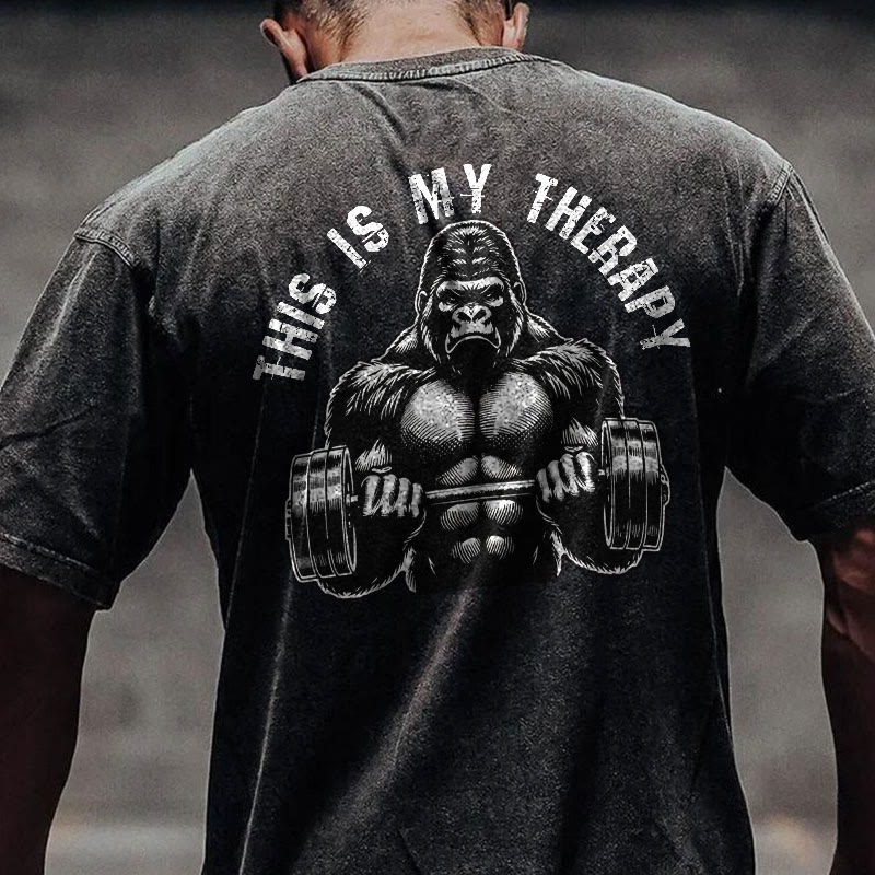 100% Cotton This Is My Therapy Gym Print Acid Washed T-shirt - image 2