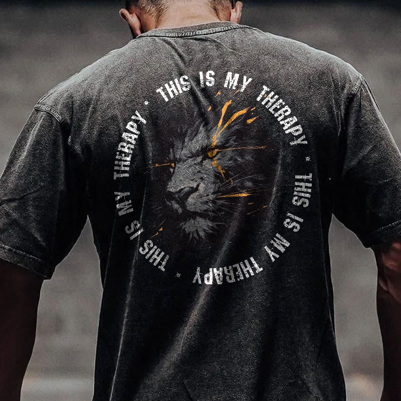 100% Cotton This Is My Therapy Gym Print Acid Washed T-shirt - image 2