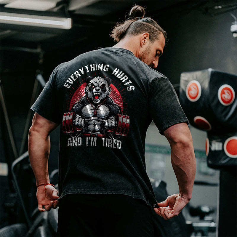 100% Cotton Everything Hurts And I'm Tired Gym Print Acid Washed T-shirt - image 2