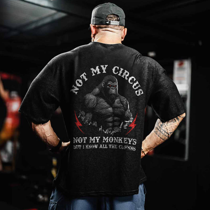 100% Cotton Not My Circus Gym Print Acid Washed T-shirt - Black - US20-22(3XL) - image 1